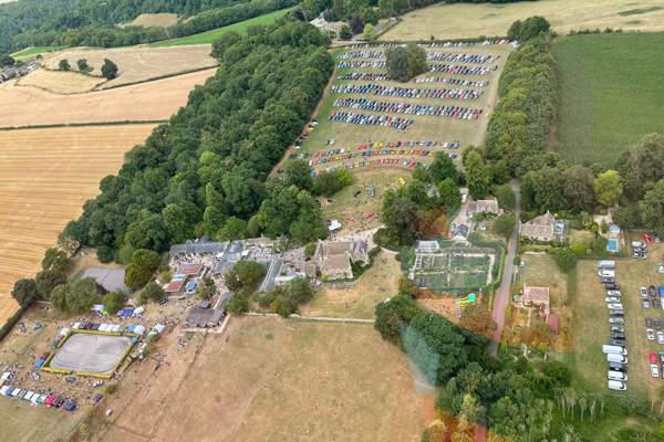 An aerial shot of Middlewick House Open Gardens event in 2022.